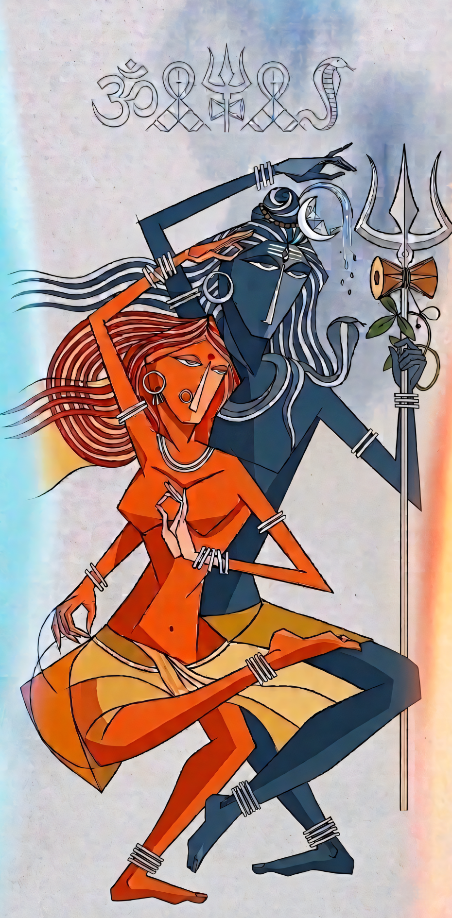 Shiva Parvati Abstract Canvas Art Print - Modern Geometric Cubist Wall Decor