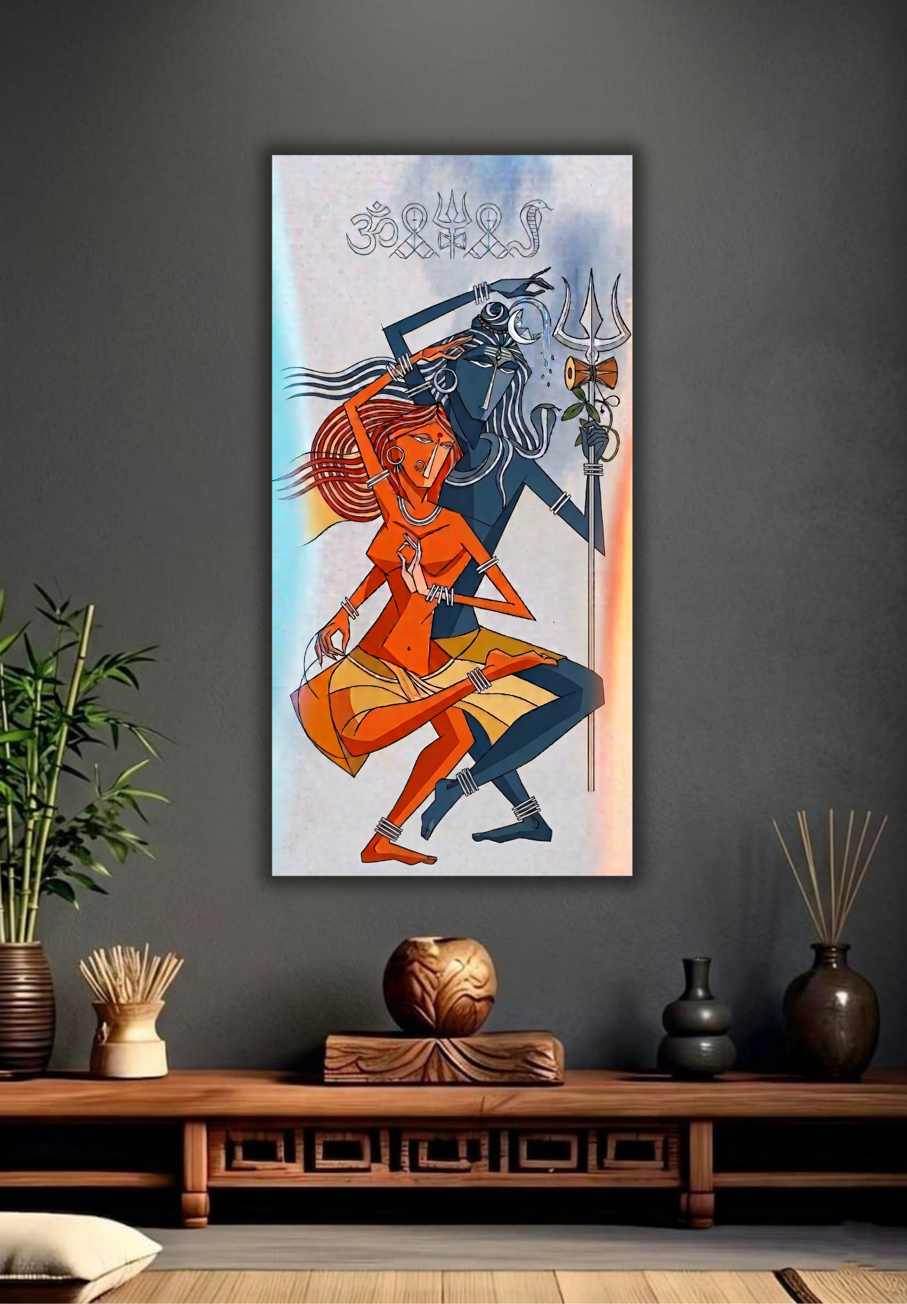 Shiva Parvati Abstract Canvas Art Print - Modern Geometric Cubist Wall Decor