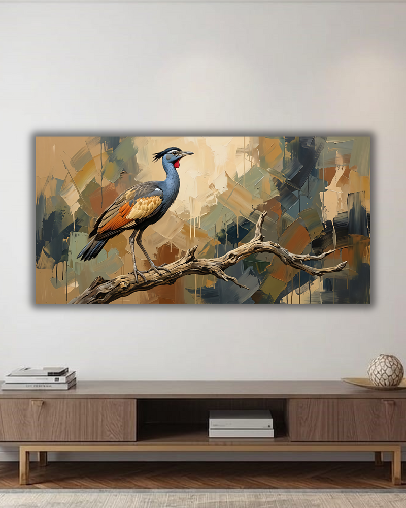 Exotic Wildlife Bird Canvas Art Print - Horizontal Abstract Expressionist Avian Wall Decor