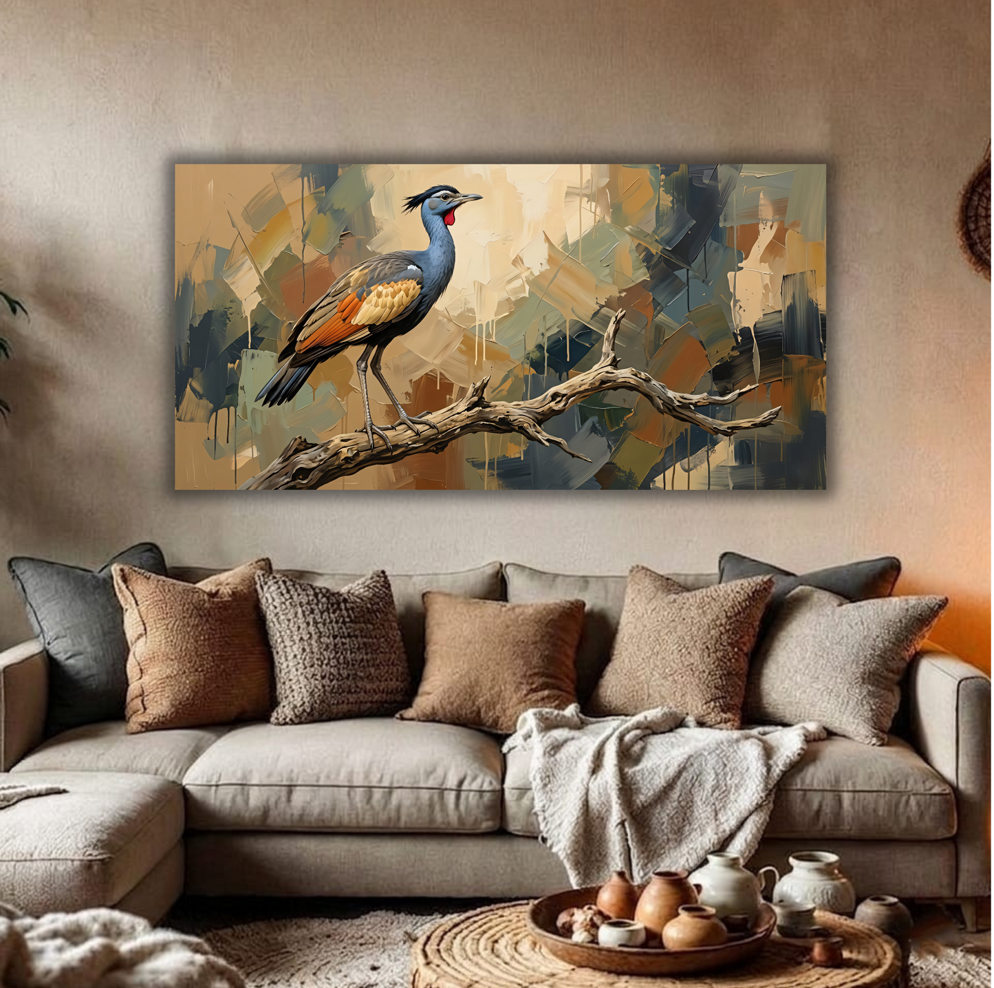 Exotic Wildlife Bird Canvas Art Print - Horizontal Abstract Expressionist Avian Wall Decor