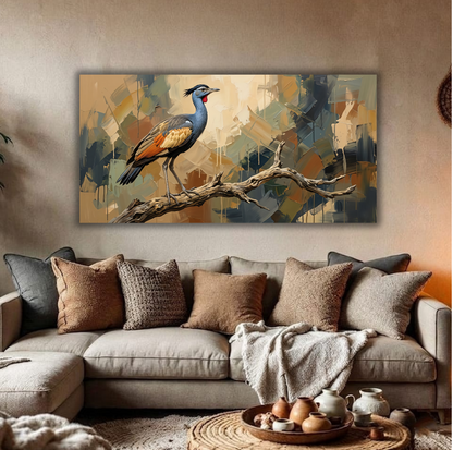 Exotic Wildlife Bird Canvas Art Print - Horizontal Abstract Expressionist Avian Wall Decor