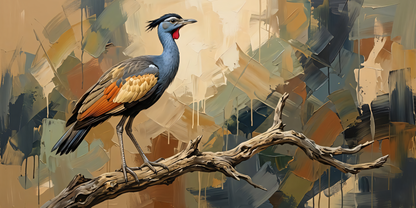 Exotic Wildlife Bird Canvas Art Print - Horizontal Abstract Expressionist Avian Wall Decor