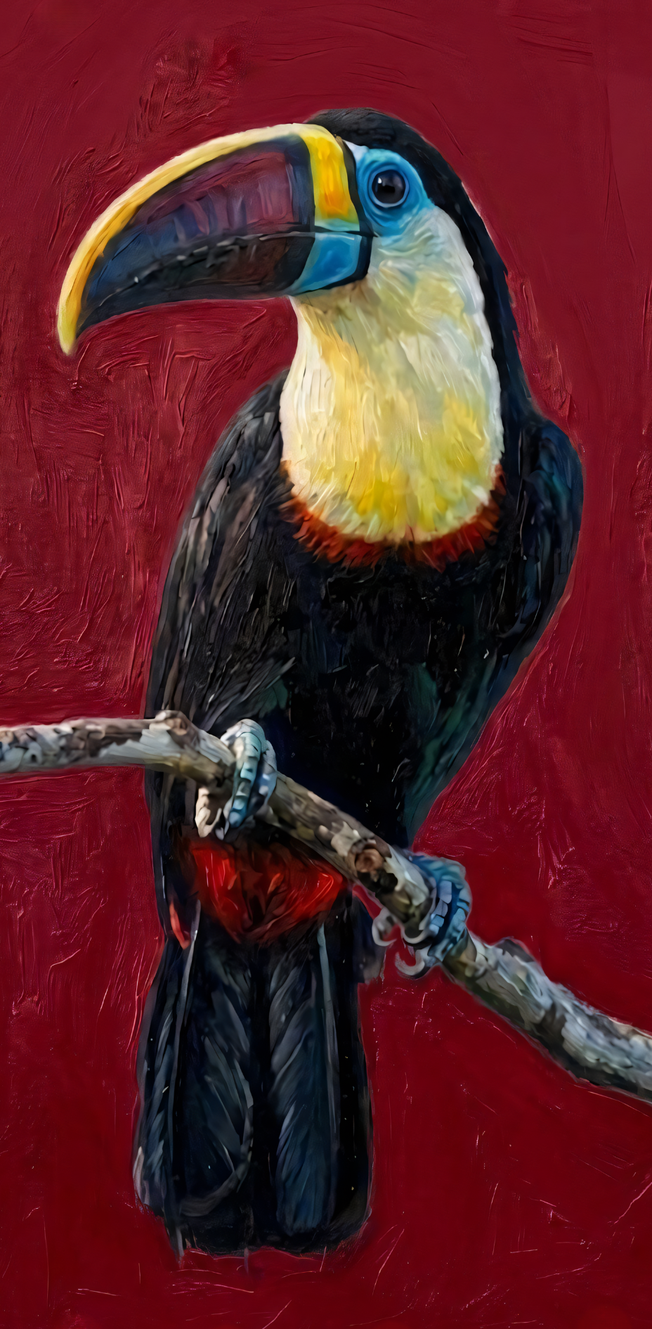 Vibrant Tropical Toucan Canvas Art Print - Exotic Wildlife Red Background Wall Decor