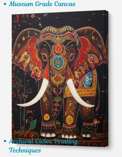 Imperial Splendor Elephant Canvas Art Print - Ornate Indian Wildlife Wall Decor