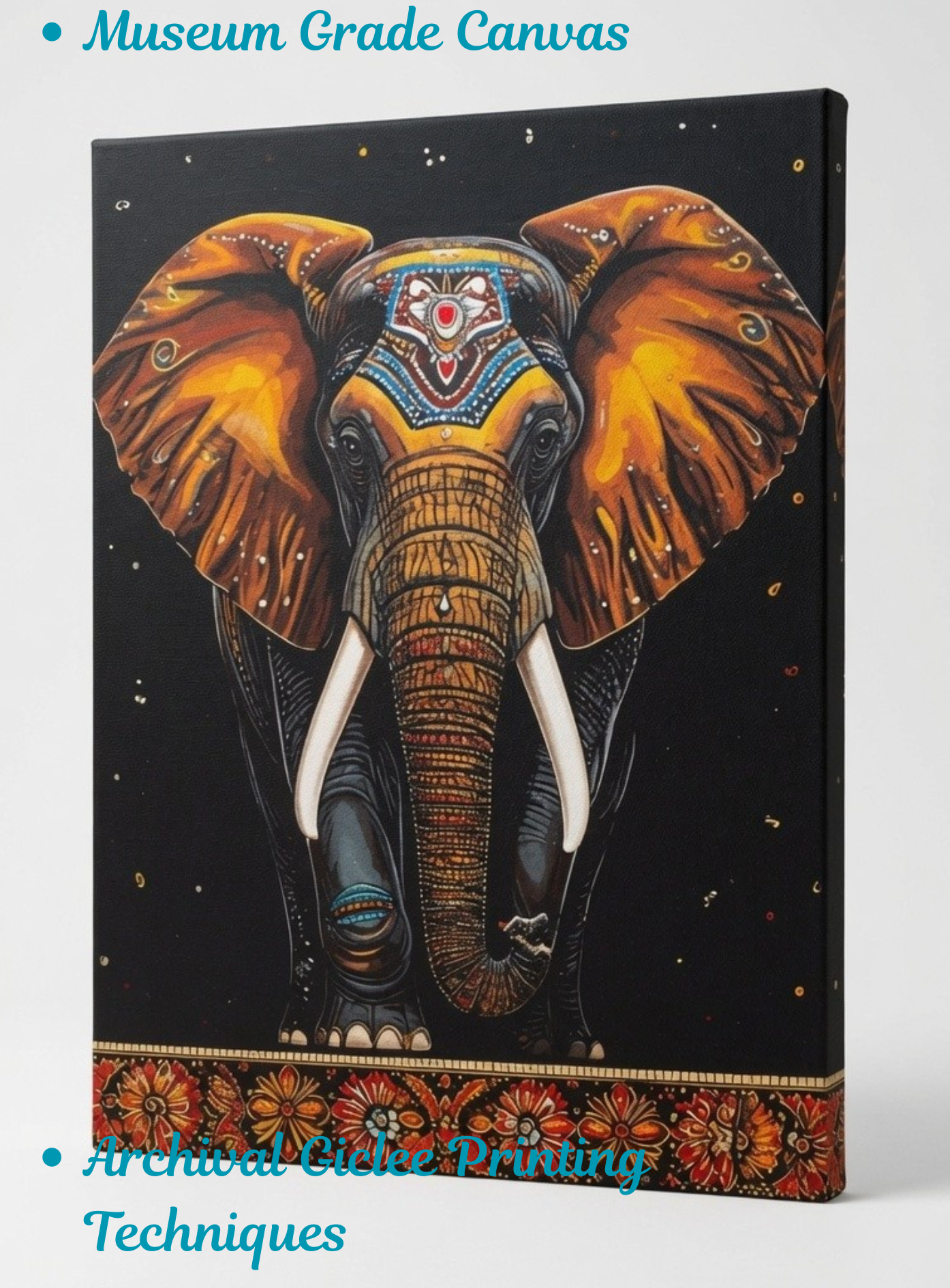 Golden Imperial Elephant Canvas Art Print - Ornate Tribal Wildlife Wall Decor