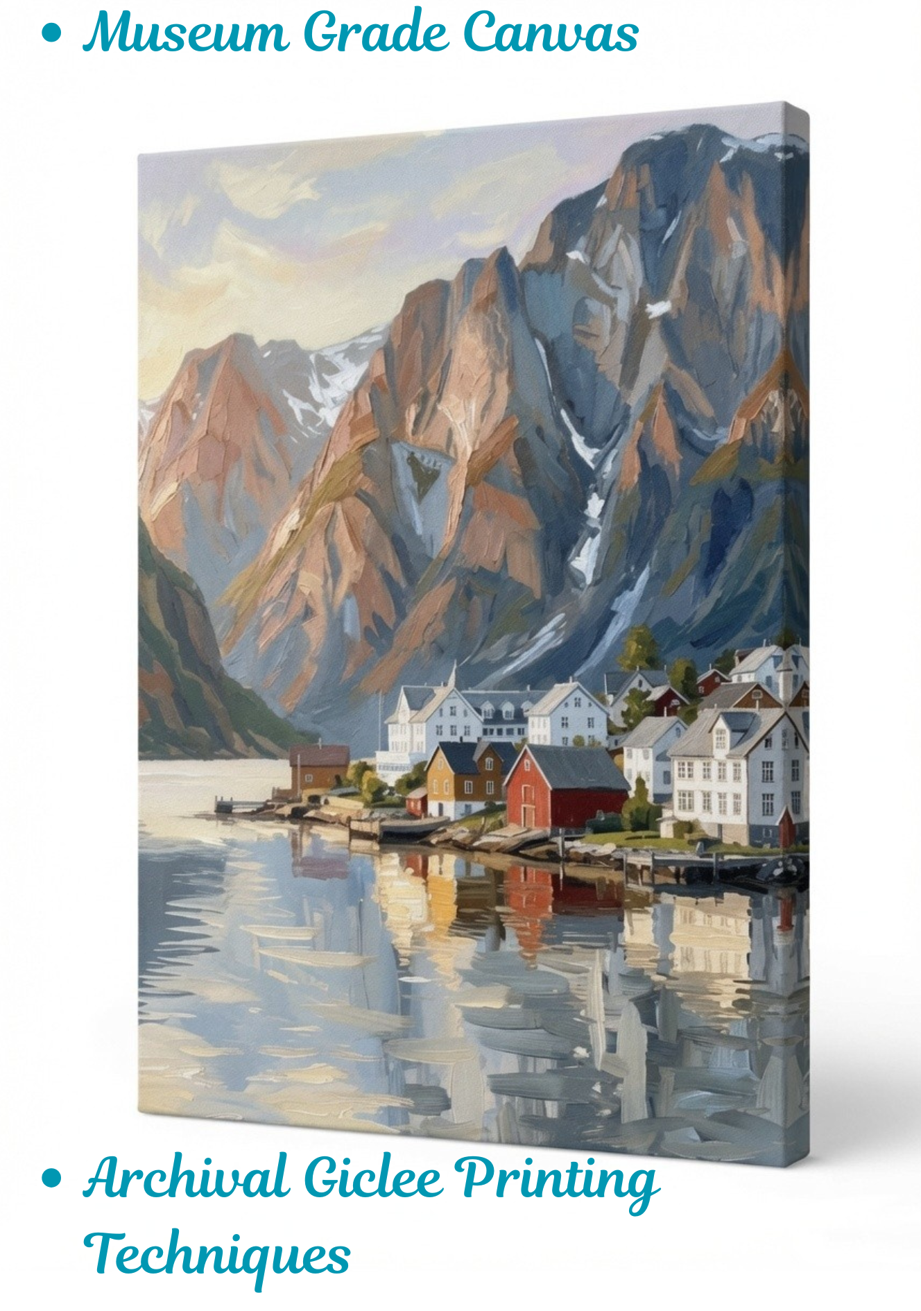 Nordic Fishing Village Canvas Art Print - Scandinavian Mountain Landscape Wall Decor