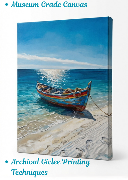 Rustic Wooden Fishing Boat Canvas Art Print - Coastal Beach Shoreline Wall Decor