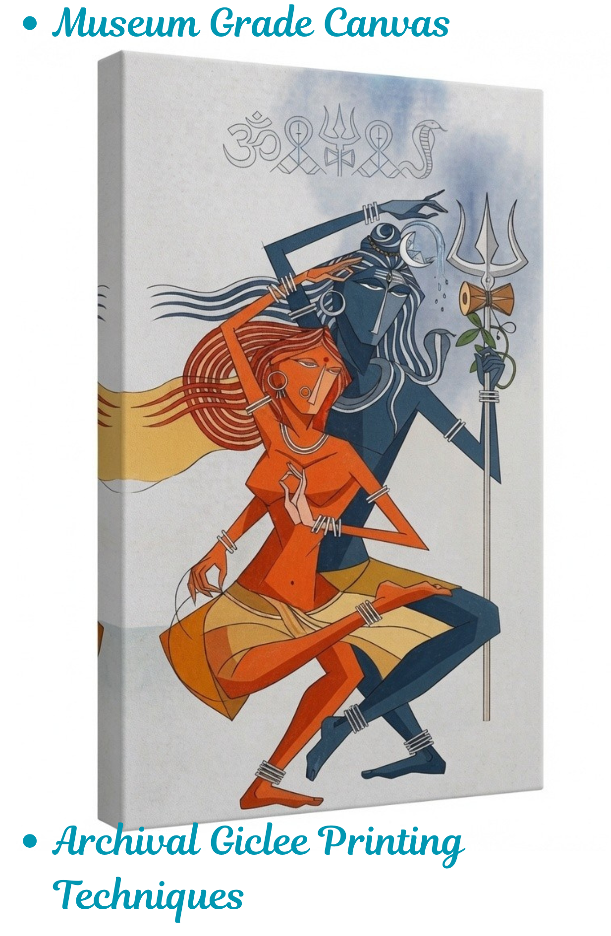 Shiva Parvati Abstract Canvas Art Print - Modern Geometric Cubist Wall Decor