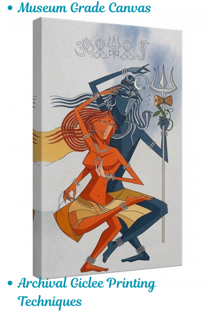 Shiva Parvati Abstract Canvas Art Print - Modern Geometric Cubist Wall Decor