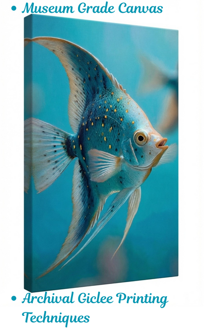 Turquoise Blue Angelfish Canvas Print - Modern Undersea Marine Life Wall Decor