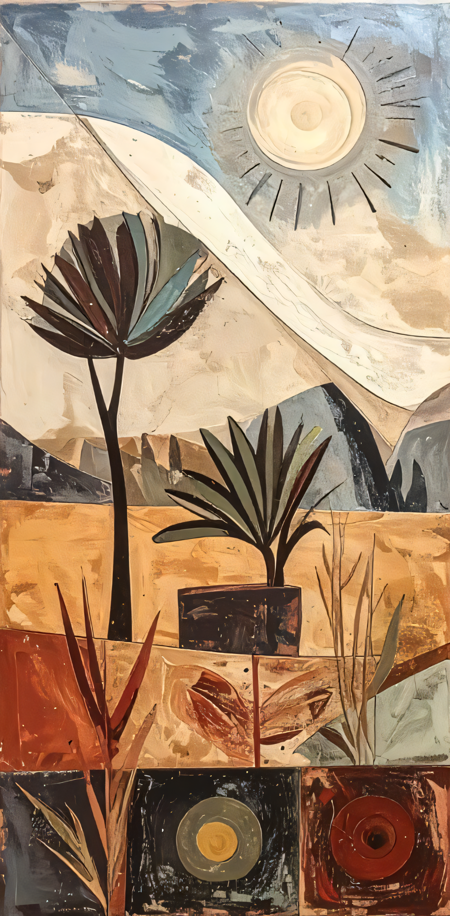 Mid-Century Modern Abstract Desert Canvas Print Set - 2 Piece Bohemian Sun & Botanical Wall Art