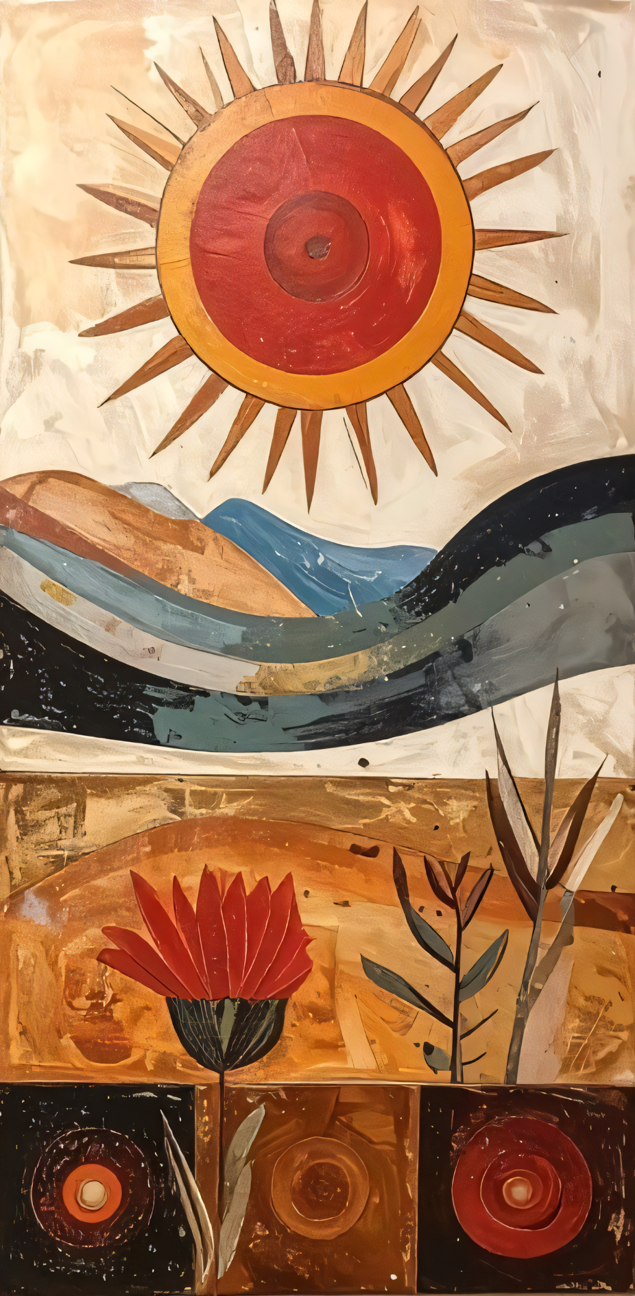 Mid-Century Modern Abstract Desert Canvas Print Set - 2 Piece Bohemian Sun & Botanical Wall Art