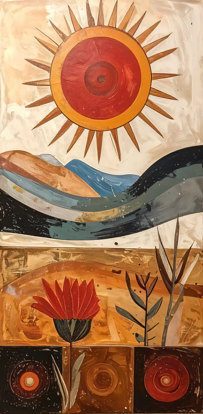 Mid-Century Modern Abstract Desert Canvas Print Set - 2 Piece Bohemian Sun & Botanical Wall Art