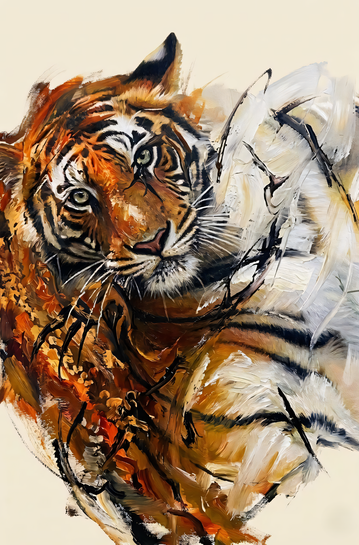 Abstract Tiger Face Canvas Print - Modern Wildcat Palette Knife Impressionist Wildlife Wall Art