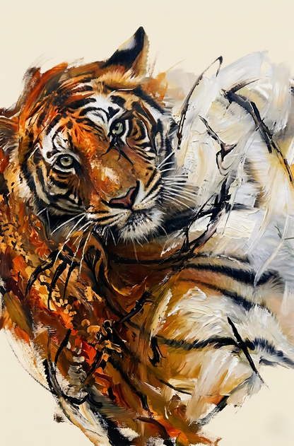 Abstract Tiger Face Canvas Print - Modern Wildcat Palette Knife Impressionist Wildlife Wall Art