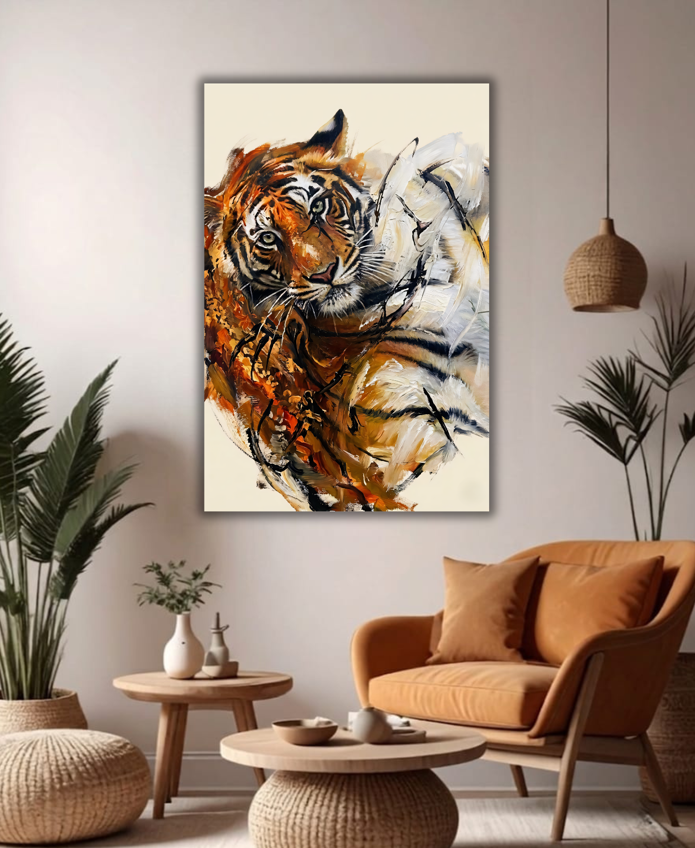Abstract Tiger Face Canvas Print - Modern Wildcat Palette Knife Impressionist Wildlife Wall Art