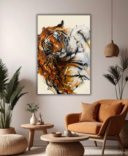 Abstract Tiger Face Canvas Print - Modern Wildcat Palette Knife Impressionist Wildlife Wall Art