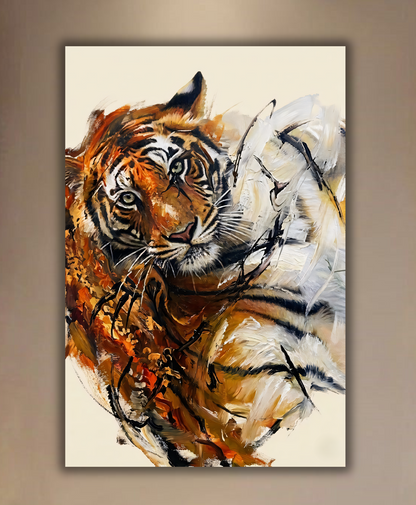 Abstract Tiger Face Canvas Print - Modern Wildcat Palette Knife Impressionist Wildlife Wall Art