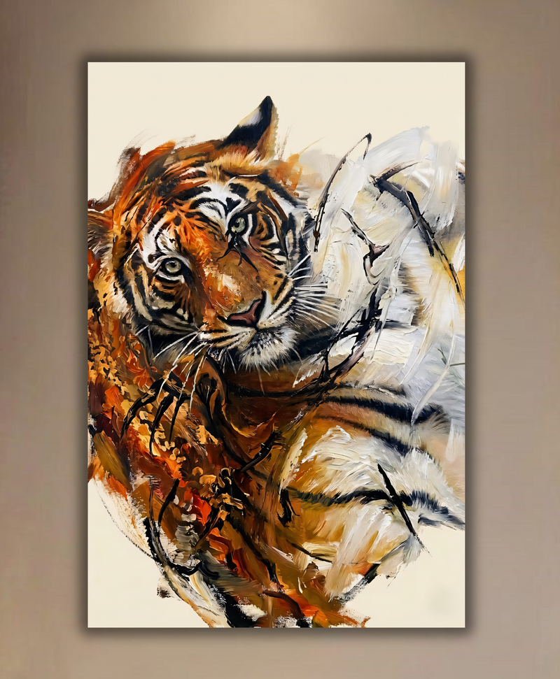 Abstract Tiger Face Canvas Print - Modern Wildcat Palette Knife Impressionist Wildlife Wall Art