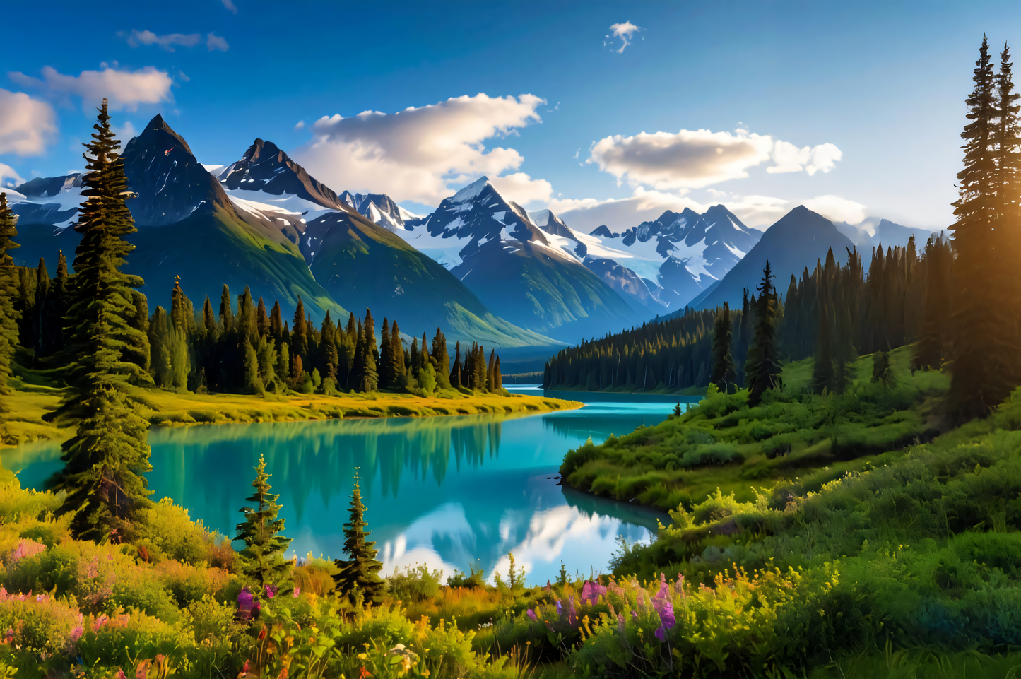 Rocky Mountains Turquoise Lake Canvas Print - Panoramic Alpine Valley Landscape Wall Decor