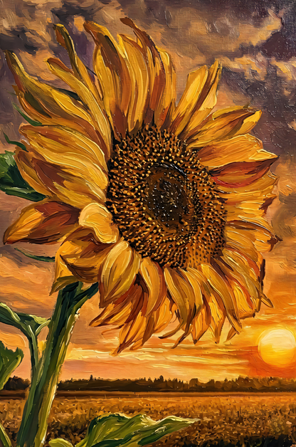Rustic Sunflower Field Canvas Print - Textured Impressionist Floral Sunset Wall Decor
