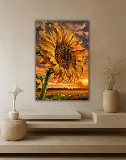 Rustic Sunflower Field Canvas Print - Textured Impressionist Floral Sunset Wall Decor