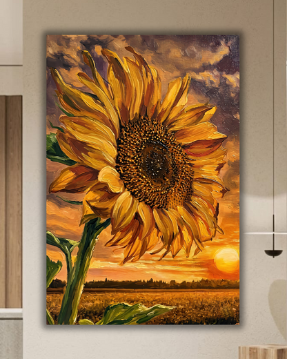 Rustic Sunflower Field Canvas Print - Textured Impressionist Floral Sunset Wall Decor