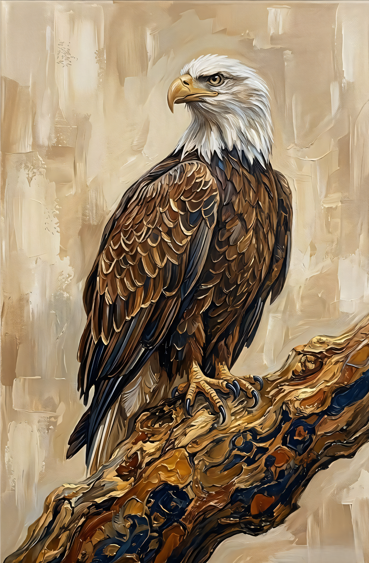 Majestic Bald Eagle Canvas Print - Modern Wildlife Bird of Prey Impasto Wall Decor