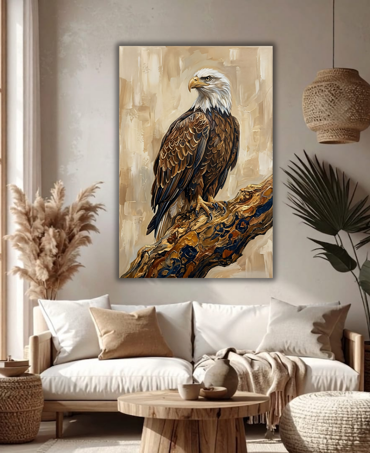 Majestic Bald Eagle Canvas Print - Modern Wildlife Bird of Prey Impasto Wall Decor