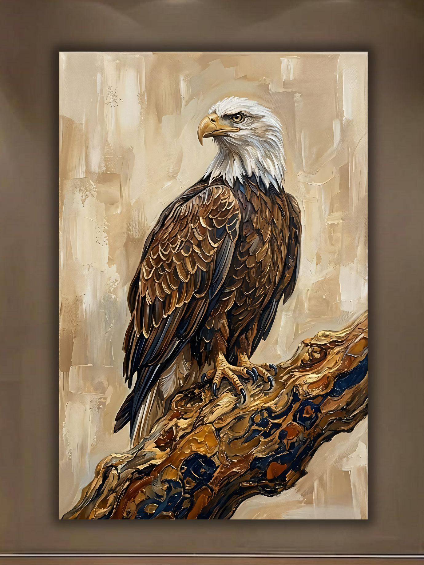 Majestic Bald Eagle Canvas Print - Modern Wildlife Bird of Prey Impasto Wall Decor