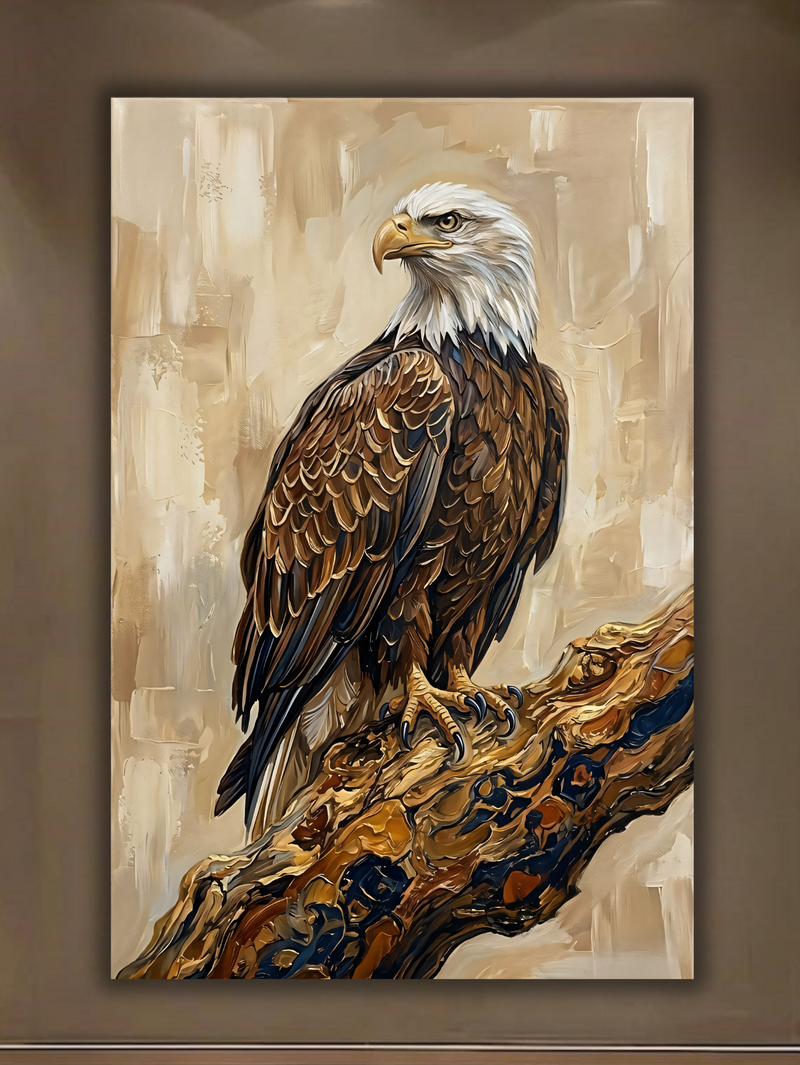 Majestic Bald Eagle Canvas Print - Modern Wildlife Bird of Prey Impasto Wall Decor