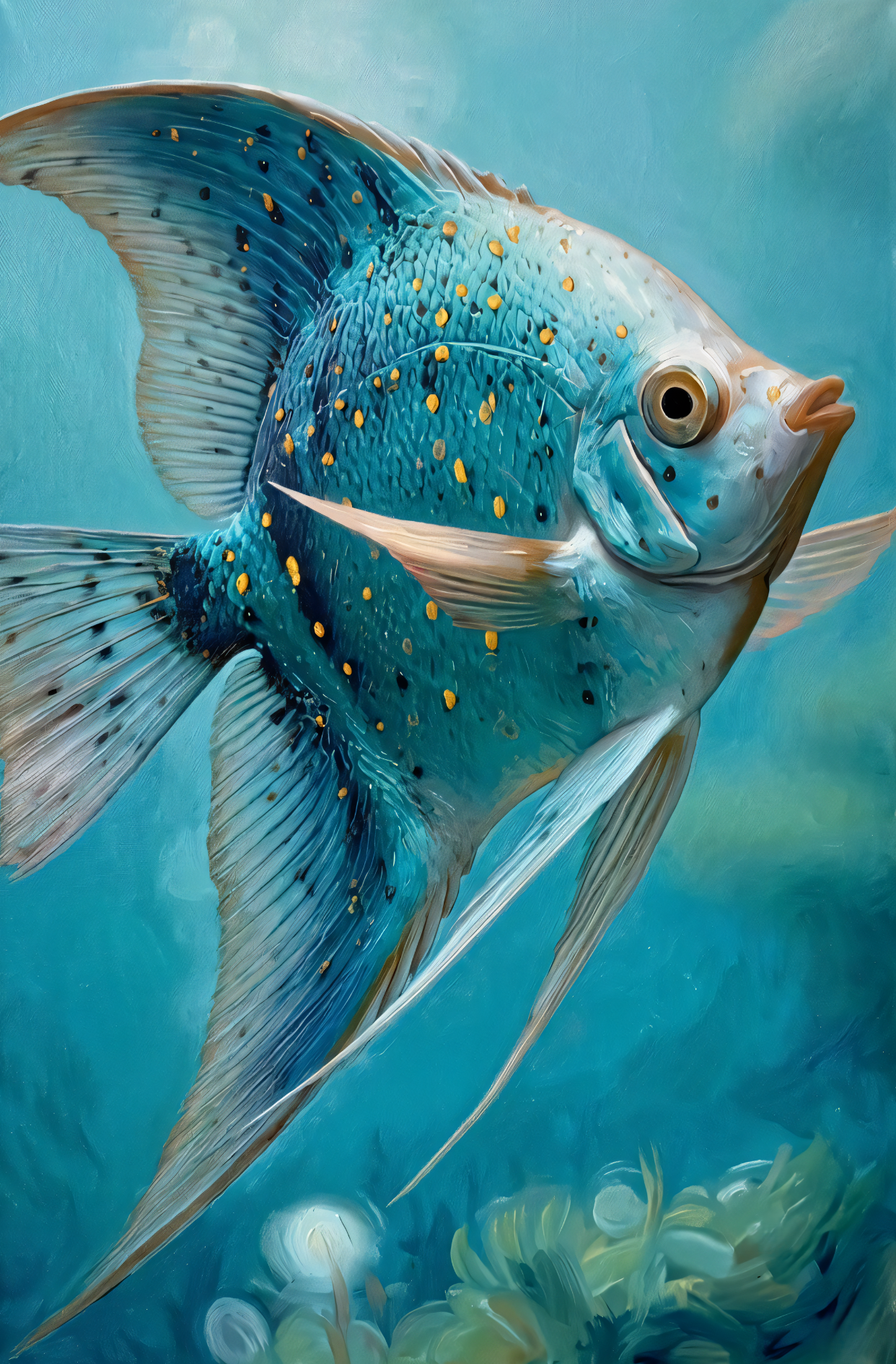 Turquoise Angelfish Canvas Print - Modern Blue Underwater Marine Wildlife Wall Decor