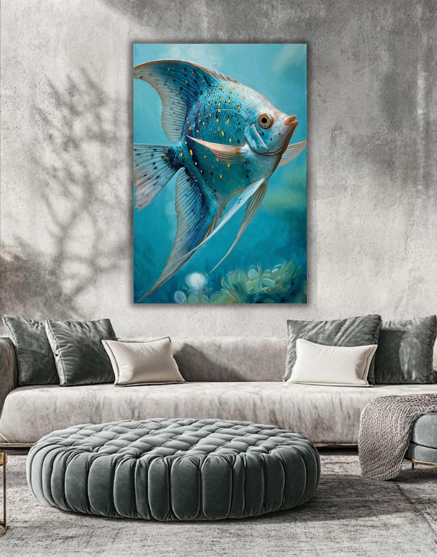 Turquoise Angelfish Canvas Print - Modern Blue Underwater Marine Wildlife Wall Decor