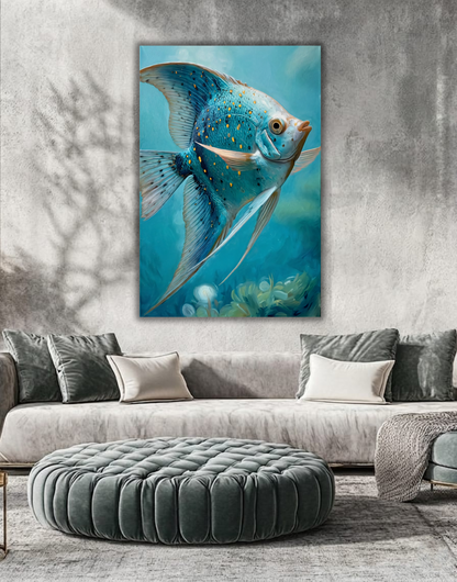 Turquoise Angelfish Canvas Print - Modern Blue Underwater Marine Wildlife Wall Decor