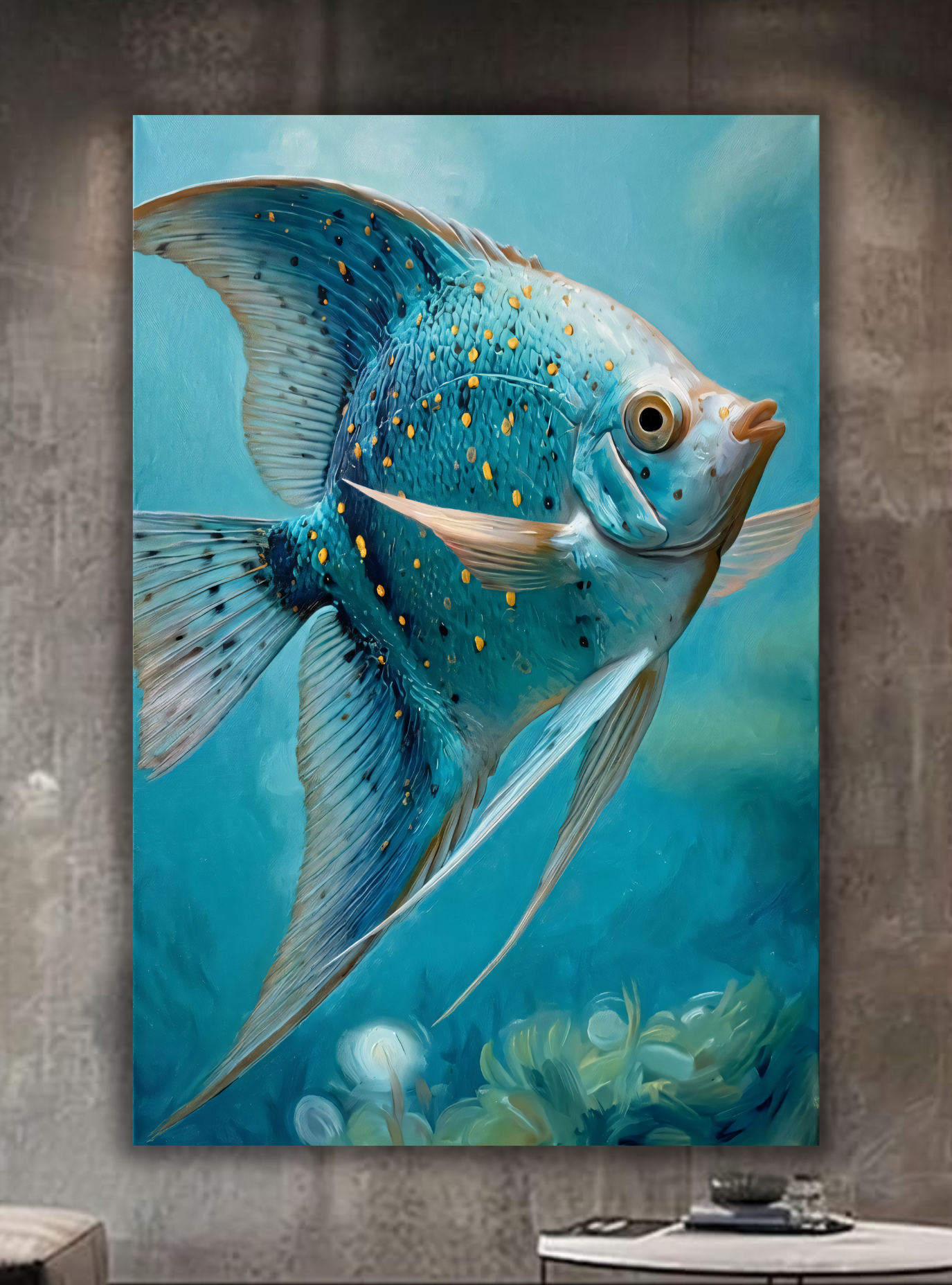 Turquoise Angelfish Canvas Print - Modern Blue Underwater Marine Wildlife Wall Decor