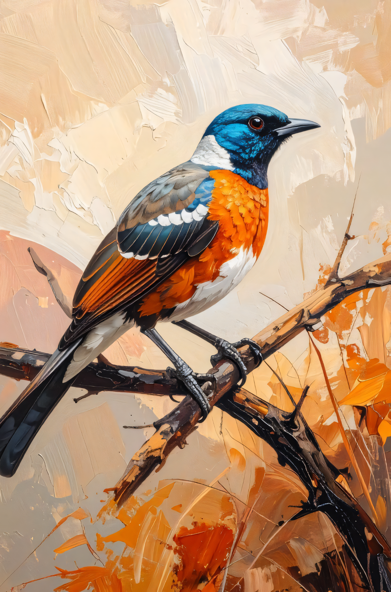 Vibrant Bluebird Canvas Wall Art - Textured Bird Oil Painting Print