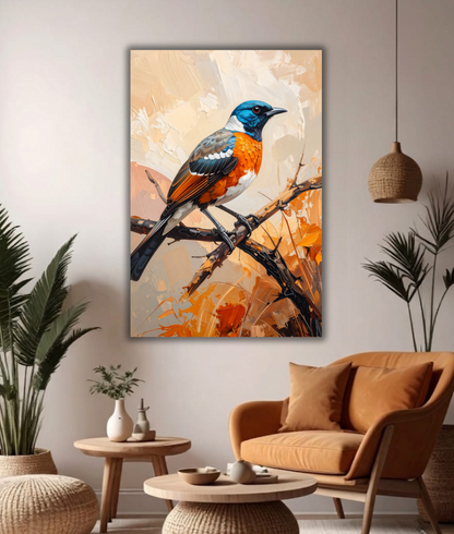 Vibrant Bluebird Canvas Wall Art - Textured Bird Oil Painting Print