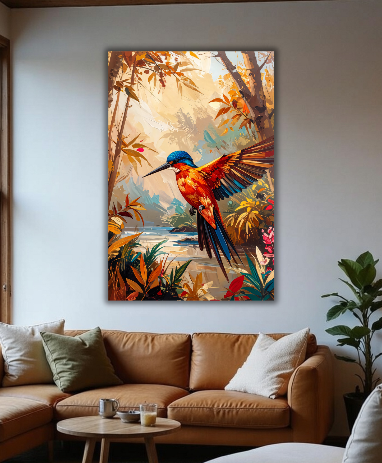 Vibrant Kingfisher Canvas Wall Art - Textured Abstract Tropical Bird Painting Print