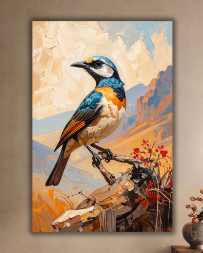 Abstract Desert Bird Canvas Wall Art - Textured Impasto Songbird Painting Print, Gallery Wrapped Southwestern Nature Decor for Living Room