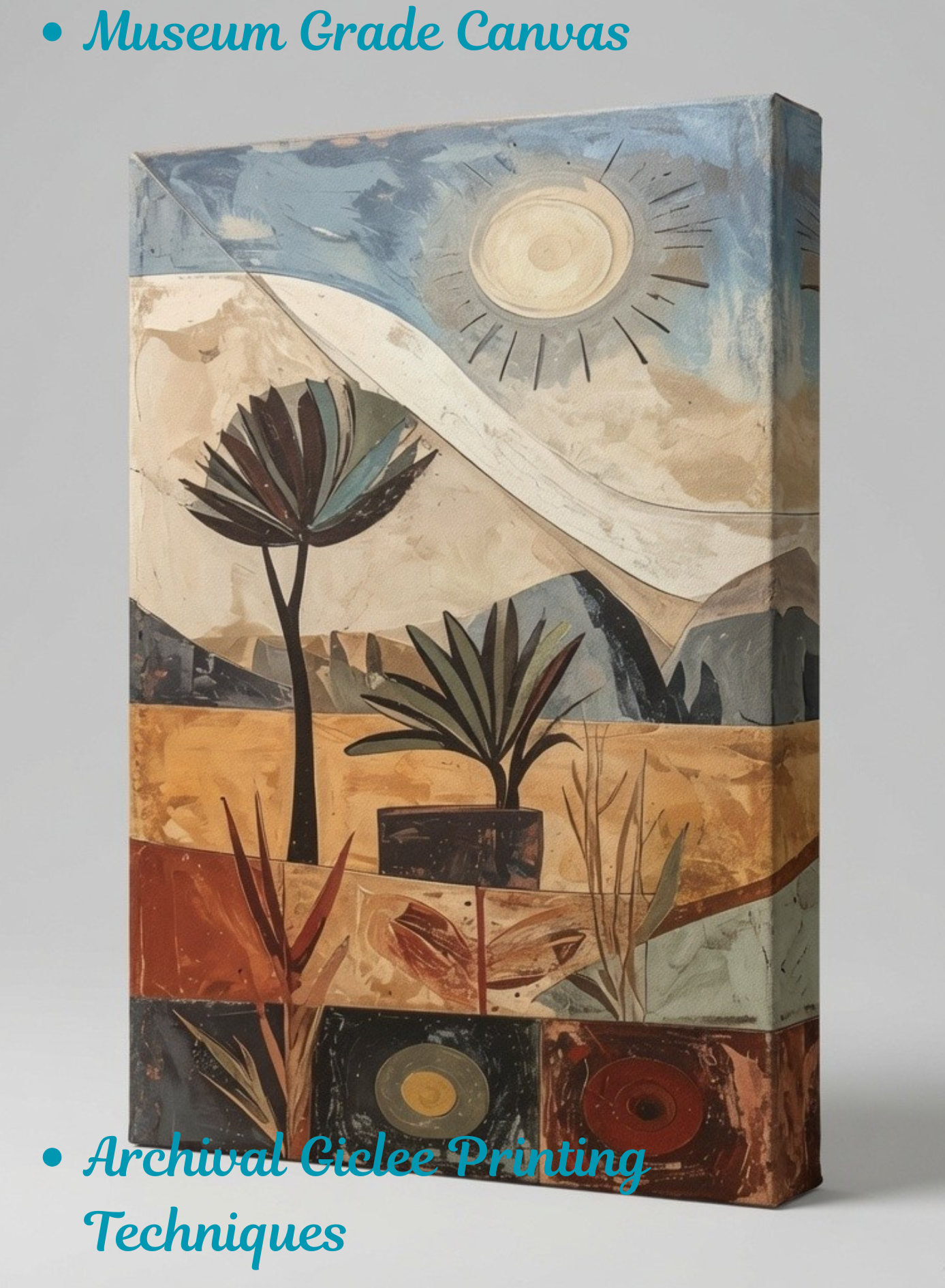 Mid-Century Modern Abstract Desert Canvas Print Set - 2 Piece Bohemian Sun & Botanical Wall Art