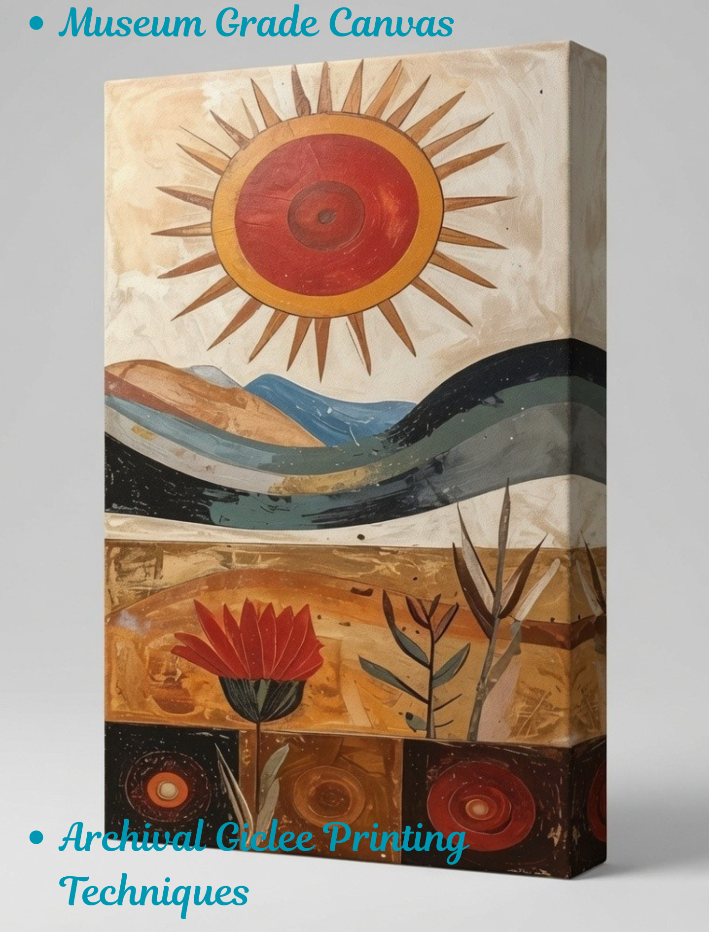 Mid-Century Modern Abstract Desert Canvas Print Set - 2 Piece Bohemian Sun & Botanical Wall Art