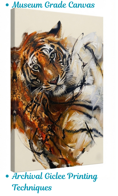 Abstract Tiger Face Canvas Print - Modern Wildcat Palette Knife Impressionist Wildlife Wall Art
