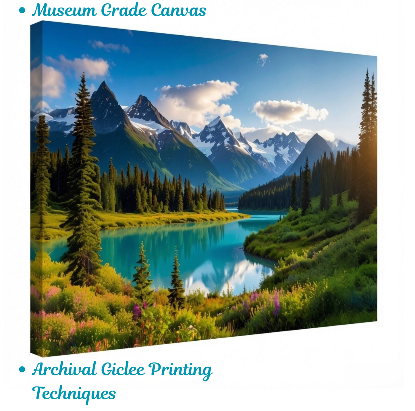 Rocky Mountains Turquoise Lake Canvas Print - Panoramic Alpine Valley Landscape Wall Decor