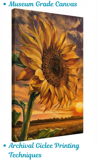 Rustic Sunflower Field Canvas Print - Textured Impressionist Floral Sunset Wall Decor