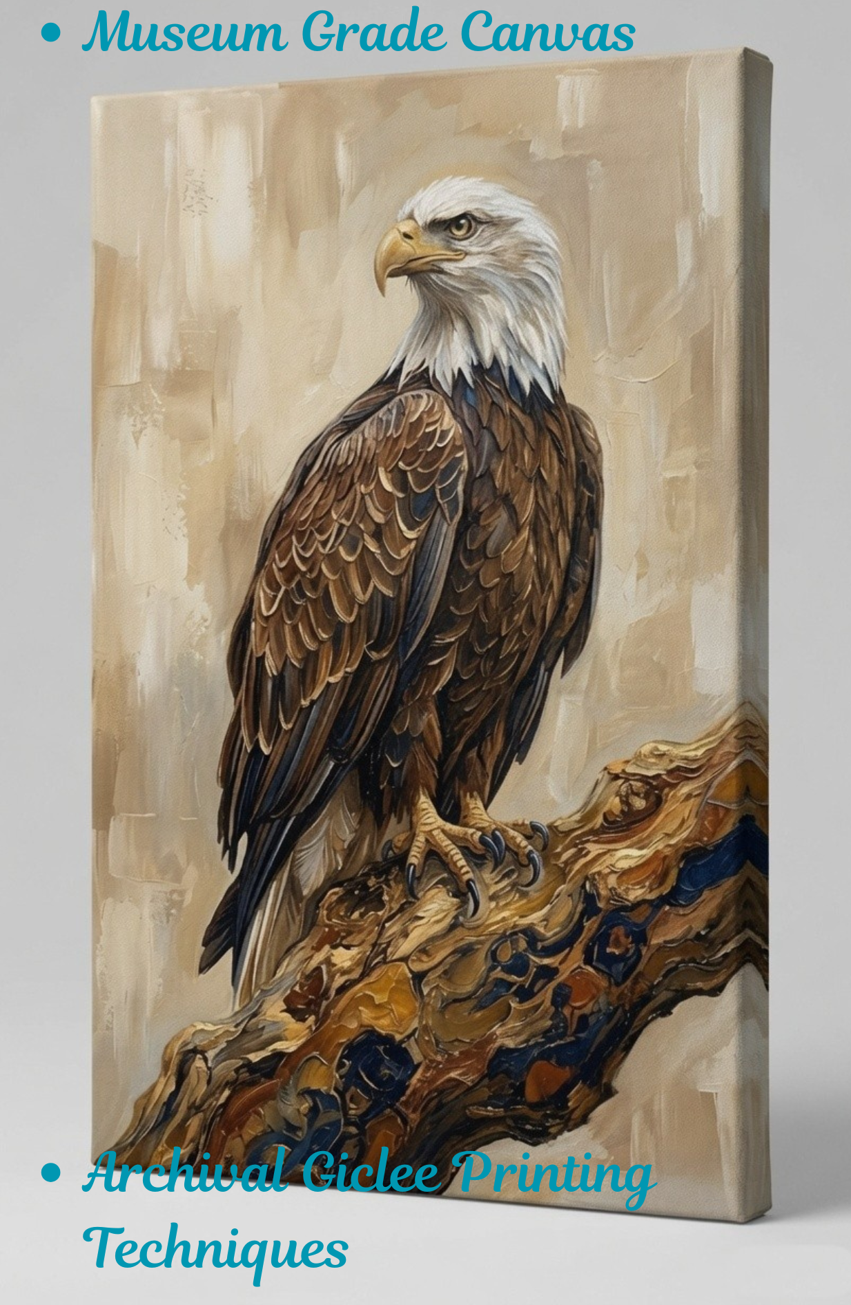 Majestic Bald Eagle Canvas Print - Modern Wildlife Bird of Prey Impasto Wall Decor