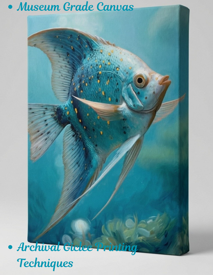 Turquoise Angelfish Canvas Print - Modern Blue Underwater Marine Wildlife Wall Decor