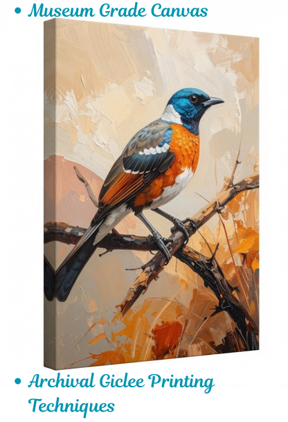 Vibrant Bluebird Canvas Wall Art - Textured Bird Oil Painting Print