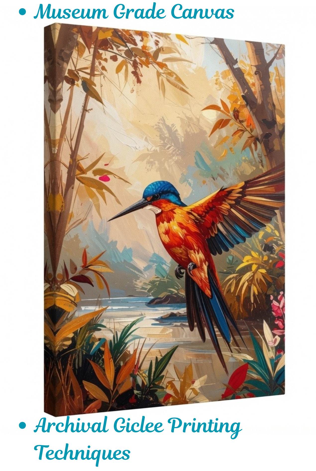 Vibrant Kingfisher Canvas Wall Art - Textured Abstract Tropical Bird Painting Print