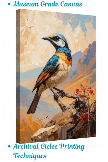 Abstract Desert Bird Canvas Wall Art - Textured Impasto Songbird Painting Print, Gallery Wrapped Southwestern Nature Decor for Living Room