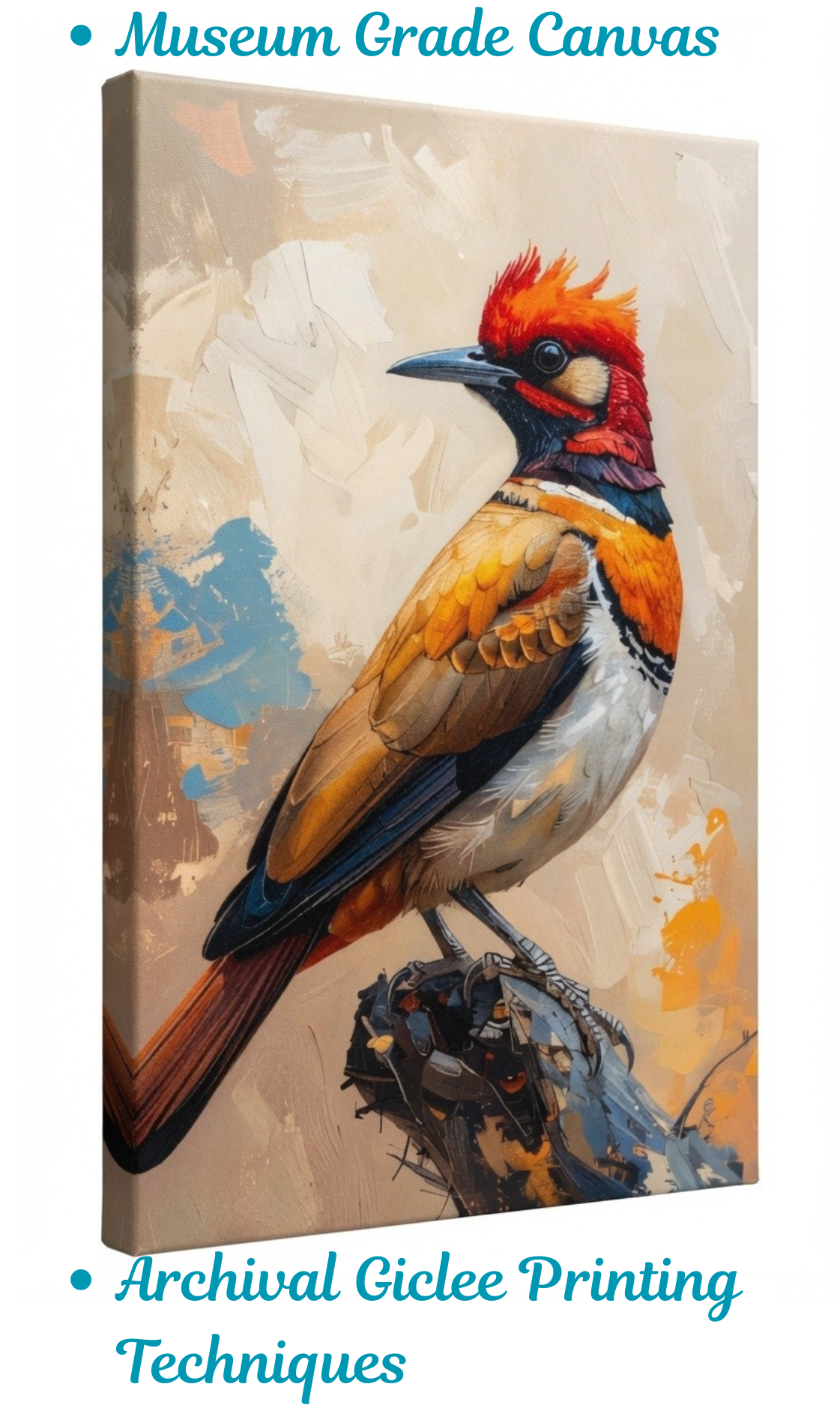 Vibrant Red-Crested Bird Canvas Wall Art - Abstract Impasto Wildlife Oil Painting Print